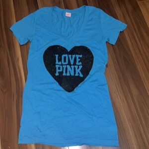 Small Victoria’s Secret PINK heart logo blue T-shirt tee